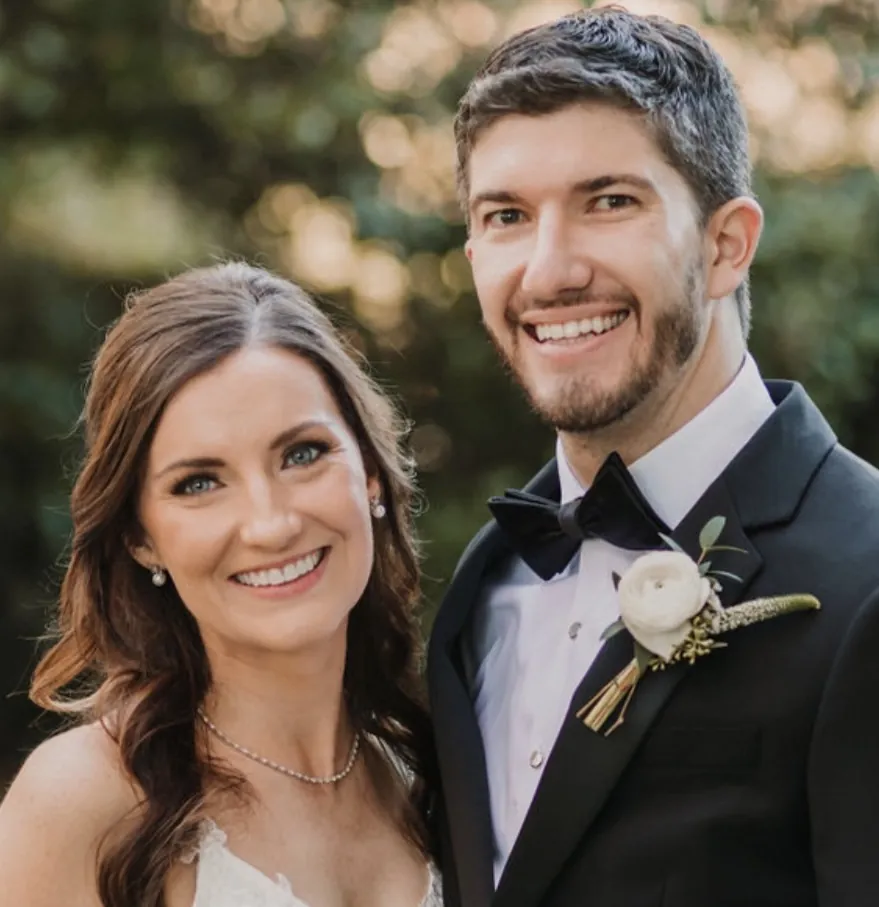 Daniel and Catherine, your hosts, on their wedding day